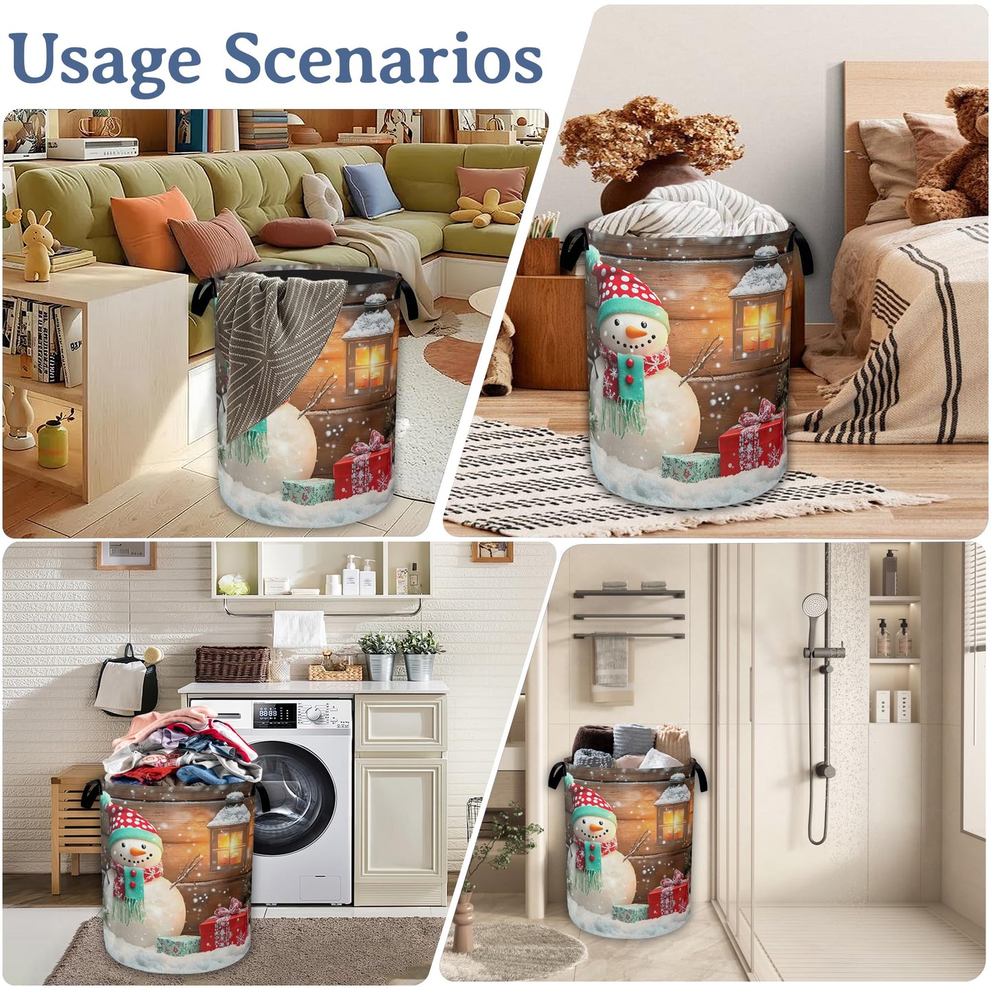 Christmas Laundry Basket,Oxford Cloth Snowman Laundry Hamper With Handle Foldable Portable Clothes Storage Basket for Laundry Room/Bedroom/Bathroom 20.8"x16"