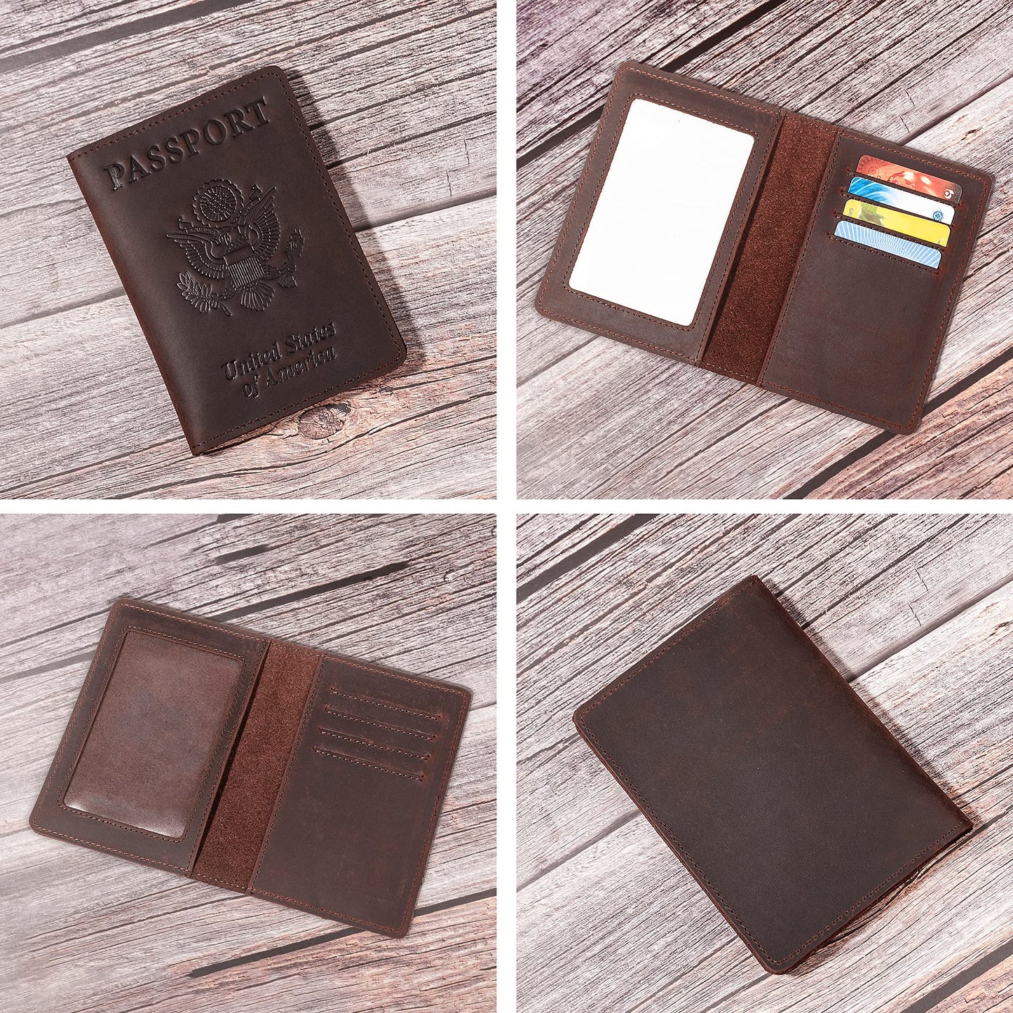AGBIADD Genuine Leather Passport and Vaccine Card Holder Combo, RFID Blocking, Coffee, Unisex