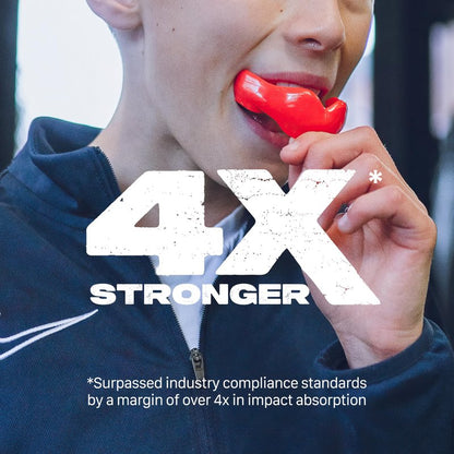SAFEJAWZ Mouth Guard for Braces, Upper & Lower Protection Mouthguard with Case, Easy Fit Remoldable Mouthpiece for Football, Boxing, Lacrosse, MMA, Basketball & All Contact Sports (One Size, Red)