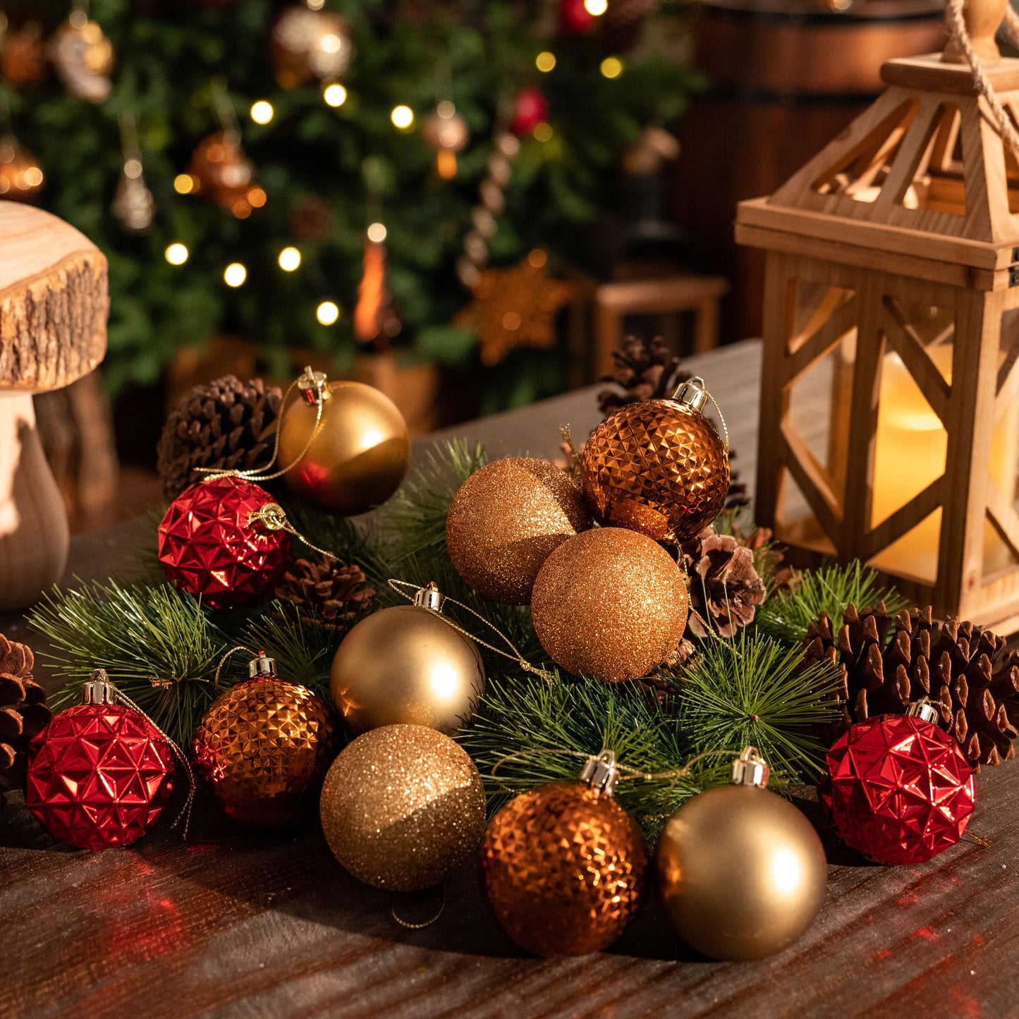 Valery Madelyn Christmas Tree Decorations Ornament Set, 50ct 2 Inches Red and Brown Shatterproof Christmas Ball Ornaments Hanging Xmas Holiday Party Decor