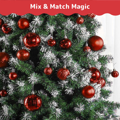 Prextex 36-Pieces Red Christmas Ornaments Set - Shatterproof, Festive Christmas Balls Decorations in 3 Sizes and 6 Styles with Hanging Loops for Tree, Wreath, and Dazzling Holiday Party Decor