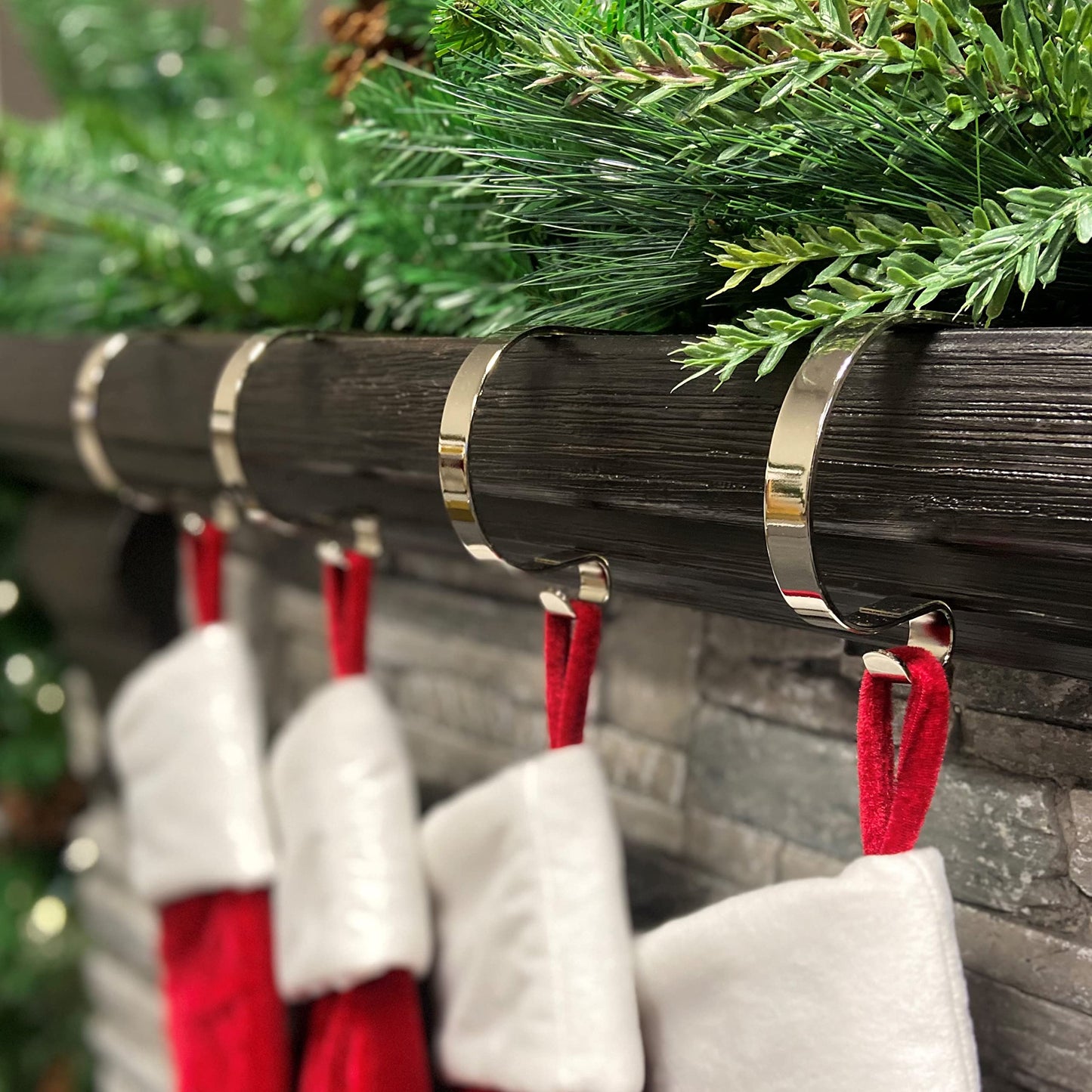 Haute Decor The Original MantleClip® Stocking Holder 4 Pack - Hang Christmas Stockings Safely and Securely from Mantels Up to 3 Inches Thick