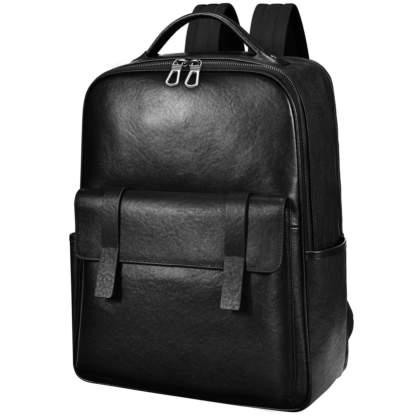 Colins Keirs Men's Black Leather Backpack for Work Travel, Durable Genuine Leather Laptop Backpack with 15.6-inch Computer Compartment, Stylish Professional Designer