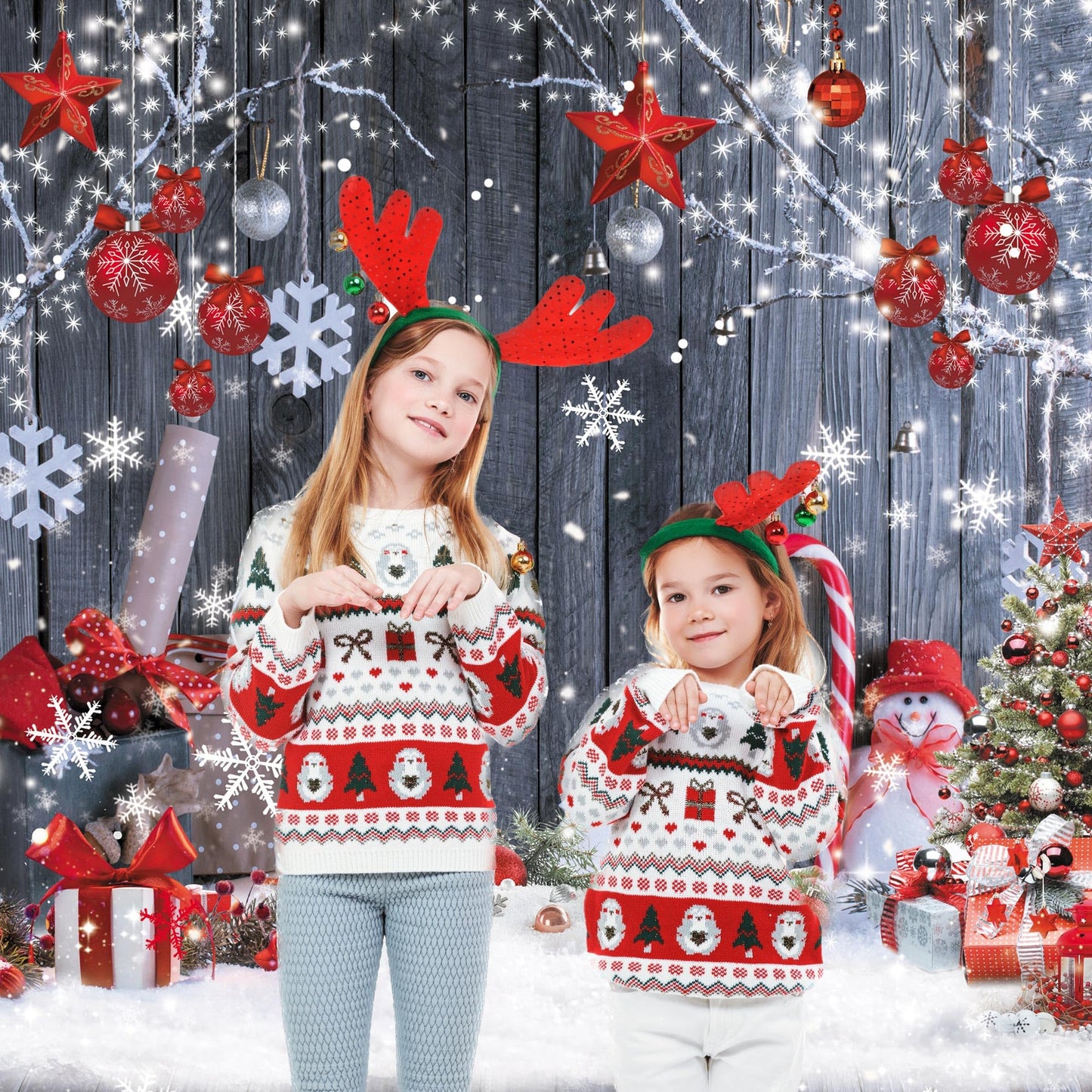 LIVUCEE 8X10FT Christmas Wood Wall Photography Banner Backdrop Winter Holiday Snowflake Xmas Tree Wood Floor Background Party Supplies Decor Photoshoot Studio Booth Props