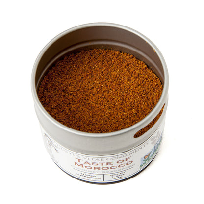 Taste of Morocco | Gourmet Seasoning | Authentic Artisanal Spice Blend | Non GMO, All Natural | Handcrated in Small Batches in USA | Ultra Premium, Sustainably Sourced | GLP-1 Friendly | 1.2 Ounce | Magnetic Tin | Gustus Vitae | #9