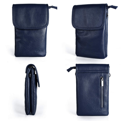 befen Geniune Leather Crossbody Wallet Purse Cell Phone Bags for Women, Women's Small Leather Crossbody Travel Bags - Fit iPhone 15 Pro Max (Navy Blue)