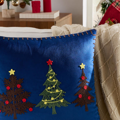 KINDREX Christmas Tree Throw Pillow Covers 18x18 Set of 2 Winter Holiday Decorative Navy Blue Embroidered Luxurious Soft Velvet Accent Pillowcase for Sofa Couch Bed Living Room Festivals Home Decor