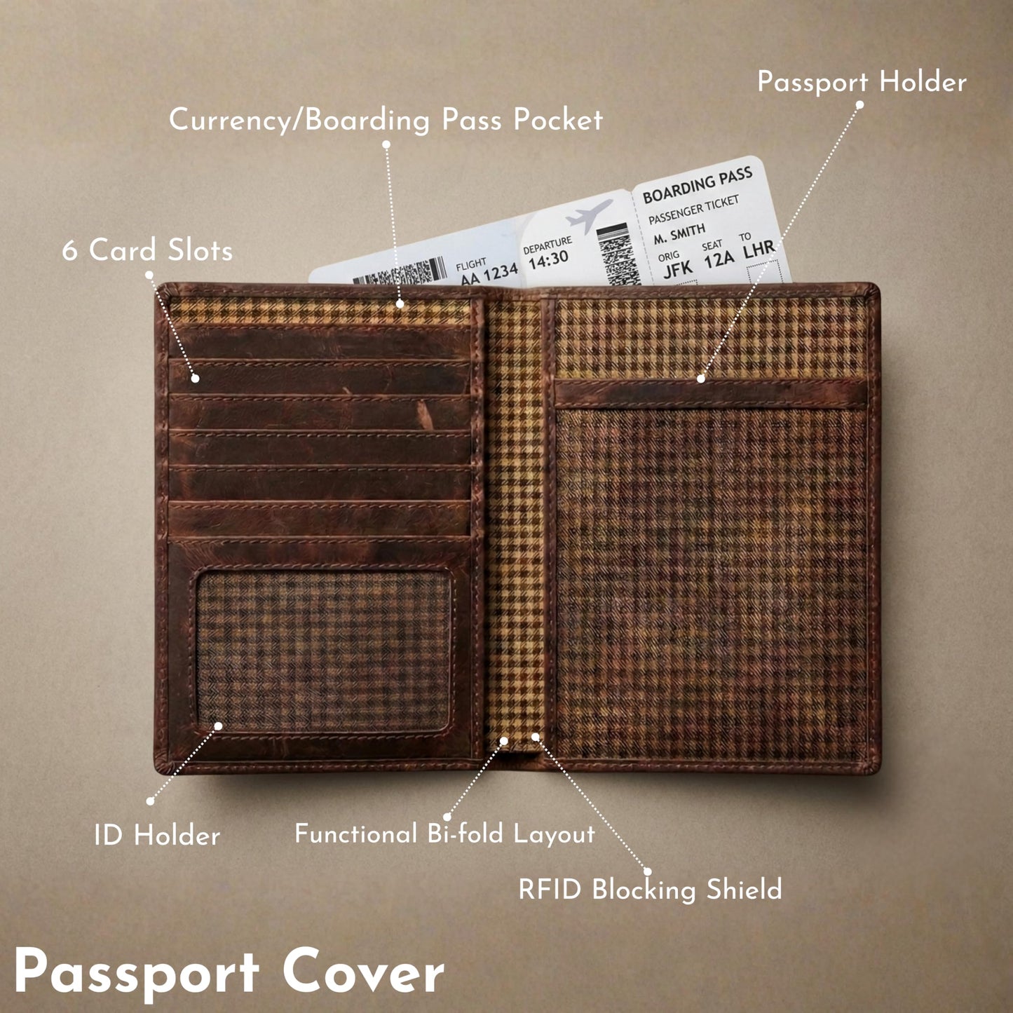 SETTINI Passport Holder for Travel – Genuine Leather RFID Blocking Passport Wallet, Compass Design, 6 Card Slots, ID Window, Fathers Day Gift, Gift-Ready Box