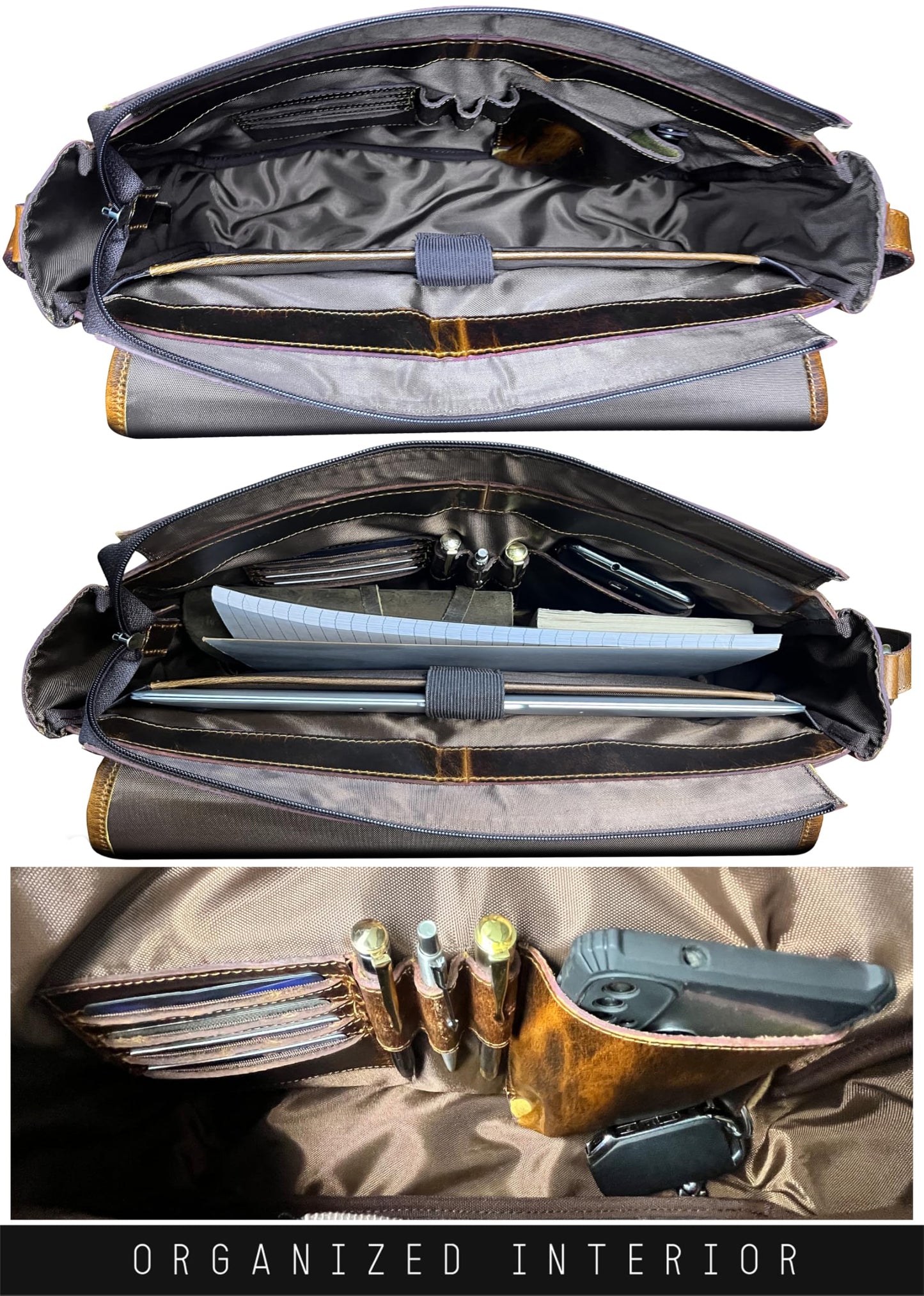 Leather Messenger Bag for Men 14" Leather Laptop Bag Vintage Crossbody Office Satchel Travel Shoulder Bag, Brown