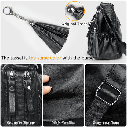 VOLGANIK ROCK Crossbody Bag for Women with Tassel Ladies Soft PU leather Purses and Handbag Pocketbooks