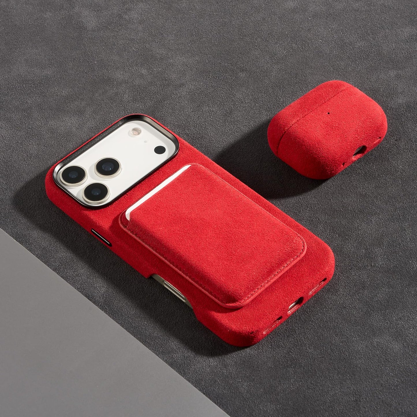 ALTRAALMA Alcantara Suede Case for AirPods Pro 3, Handmade Full-Wrap Case,Synthetic Suede Cover, Handmade Full Wrap, Full Protection and Shock Resistance (Red)