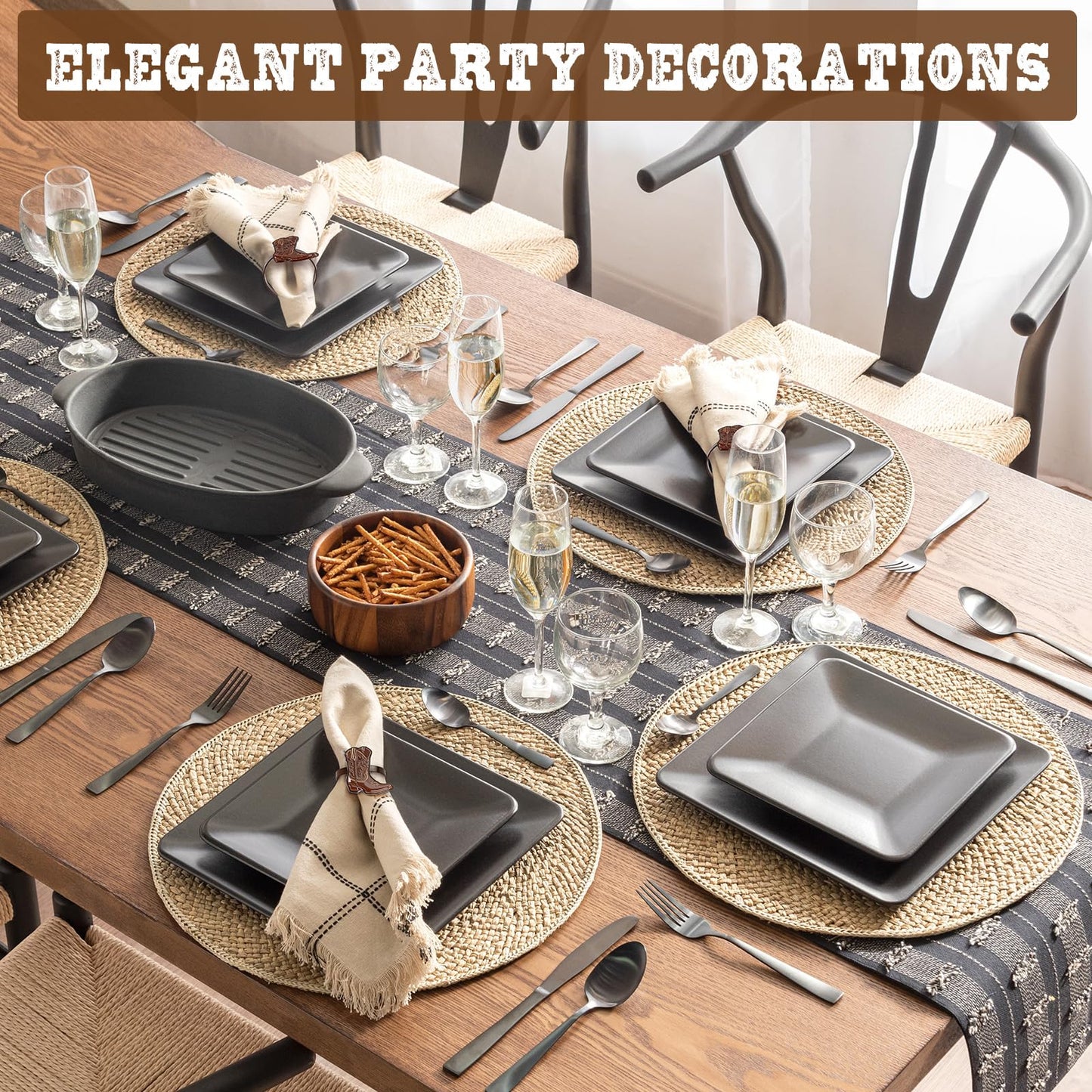 24PCS Western Party Decorations Cowboy Boot Napkin Rings Rustic Farmhouse Western Napkin Holder Metal Tissue Rings Buckles Cowboy Birthday Party Supplies