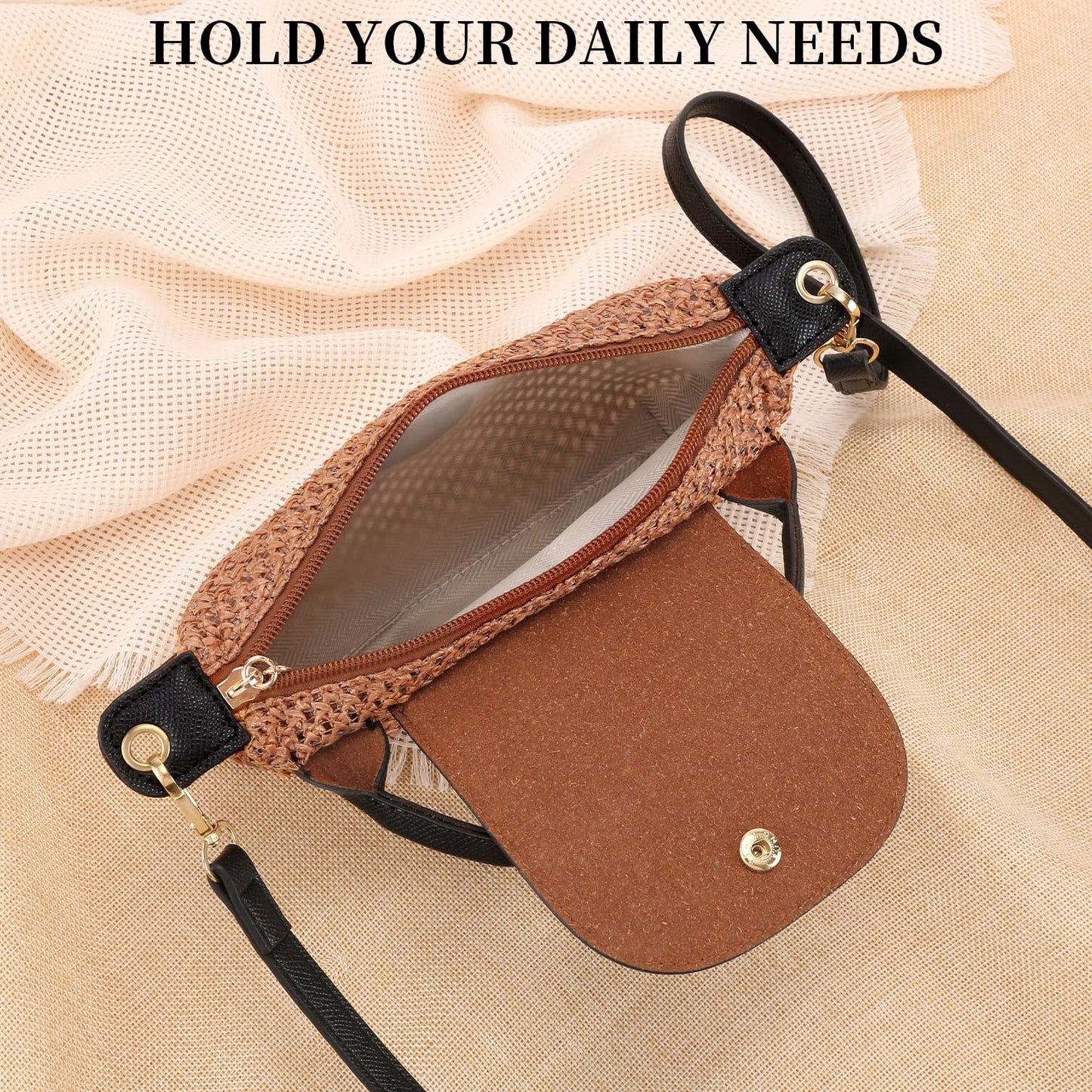 RNIEGA Mini Straw Braided Handbag for Women Vegan Leather Lightweight Crossbody Bag Fashion Handle Beach Shoulder Purse