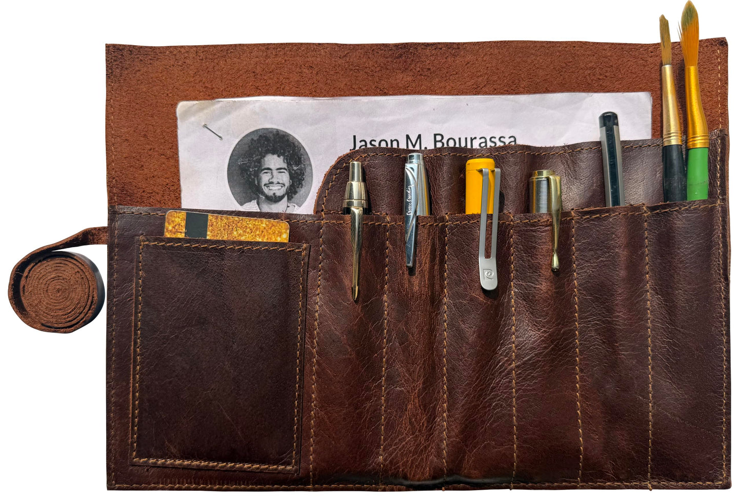 RUSTIC TOWN Leather Pencil Case Roll Up - Pen Pouch for Work, Business & Office
