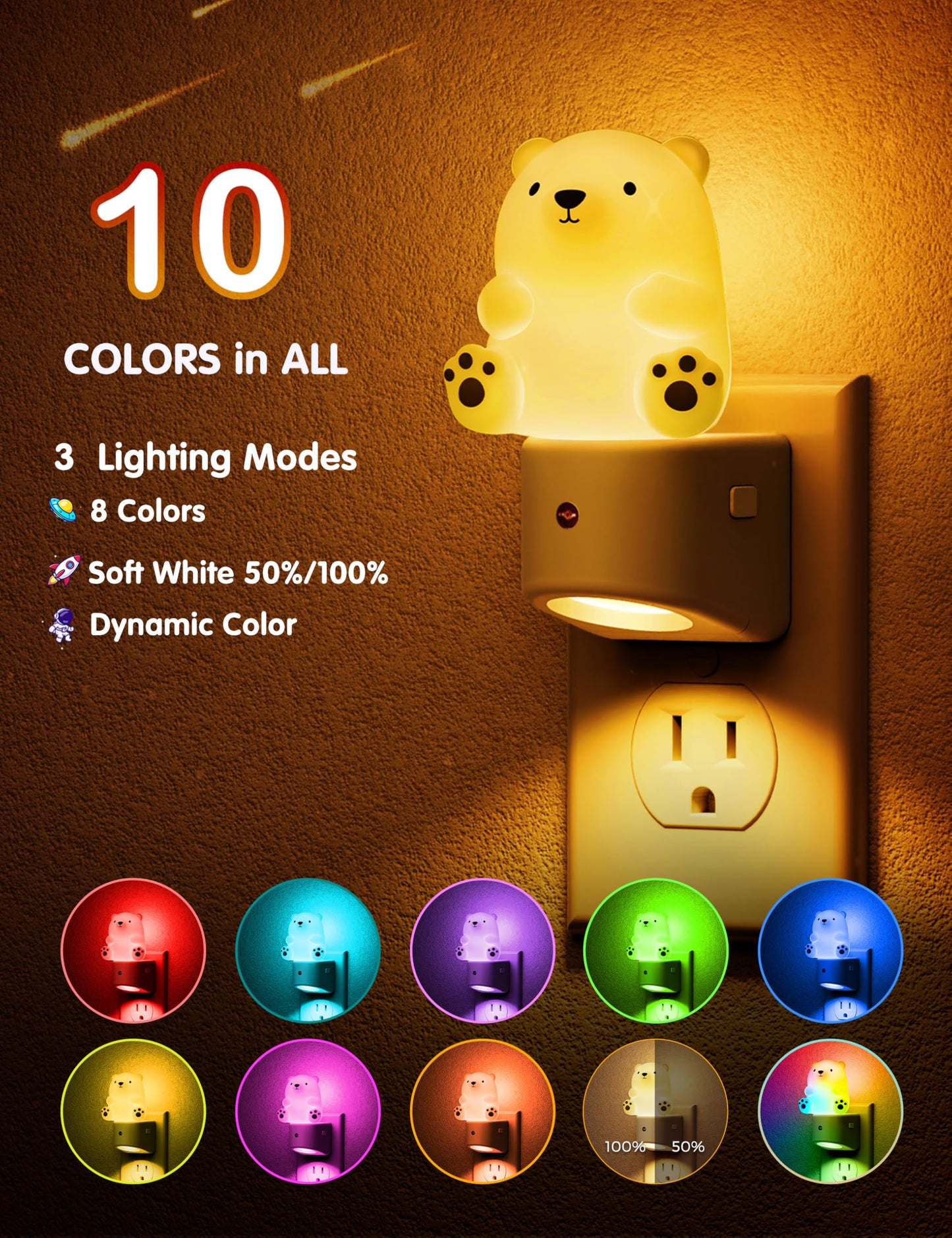 L LOHAS LED Night Light for Kids, 3D Bear Night Light Plug in, Dusk to Dawn Nursery Night Lights, RGB+Soft White 3000K, 3 Lighting Modes, Room Decor, Children