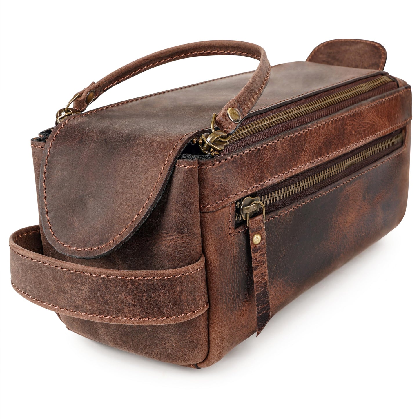 LushLuxeoria Premium Handmade Genuine Leather Toiletry Bag for Men & Women, Dopp Kit & Shaving Travel Organizer, Cosmetic Wash Bag with Zipper Pocket Travel Pouch, Gift for Him & Her - Dark Brown