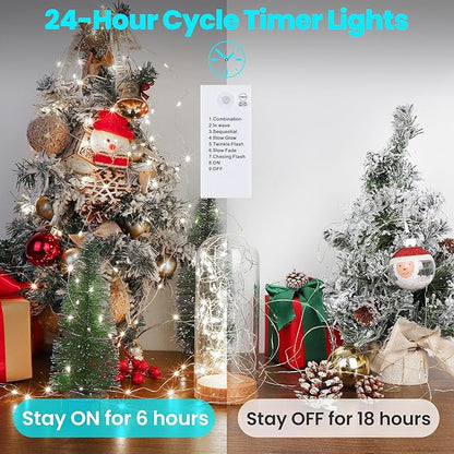 Mlambert LED Fairy Lights Battery Operated with Timer, Rechargeable Mini Twinkle Lights for Christmas Decor Holiday Party, 65.6FT(16.4x4), Cool White