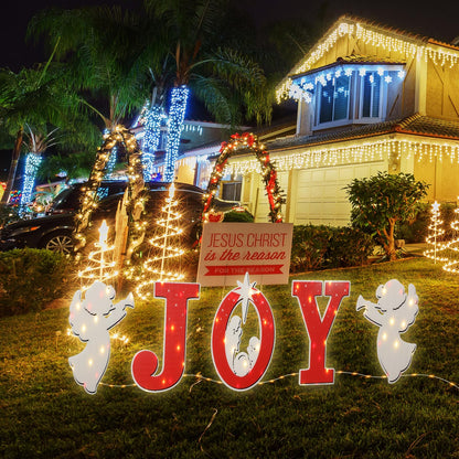 Christmas Joy Nativity Scene Yard Sign with LED String Light Decorations Large Xmas Nativity Lawn Religious Scenes Yard Signs with Stakes for Christmas Eve Night Holiday Xmas Home Outdoor Garden Decor