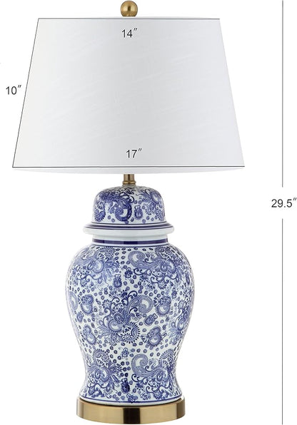 JONATHAN Y JYL3008A Ellis 29.5" Ceramic LED Table Lamp Traditional Bedside Desk Nightstand Lamp for Bedroom Living Room Office College Bookcase LED Bulb Included, Blue/White
