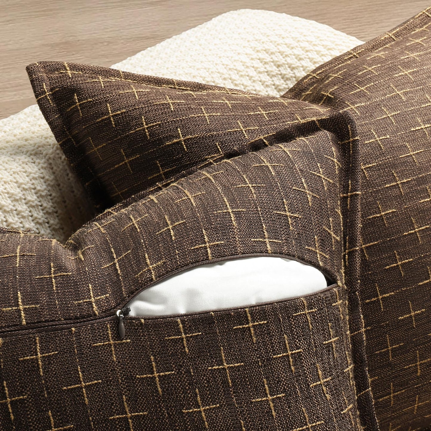 ZWJD Pillow Covers 24x24 Set of 2 Soft Polyester Textured Pillow Covers with Stylish Flange Edge Cozy Farmhouse Throw Pillows for Couch Bed Sofa Living Room
