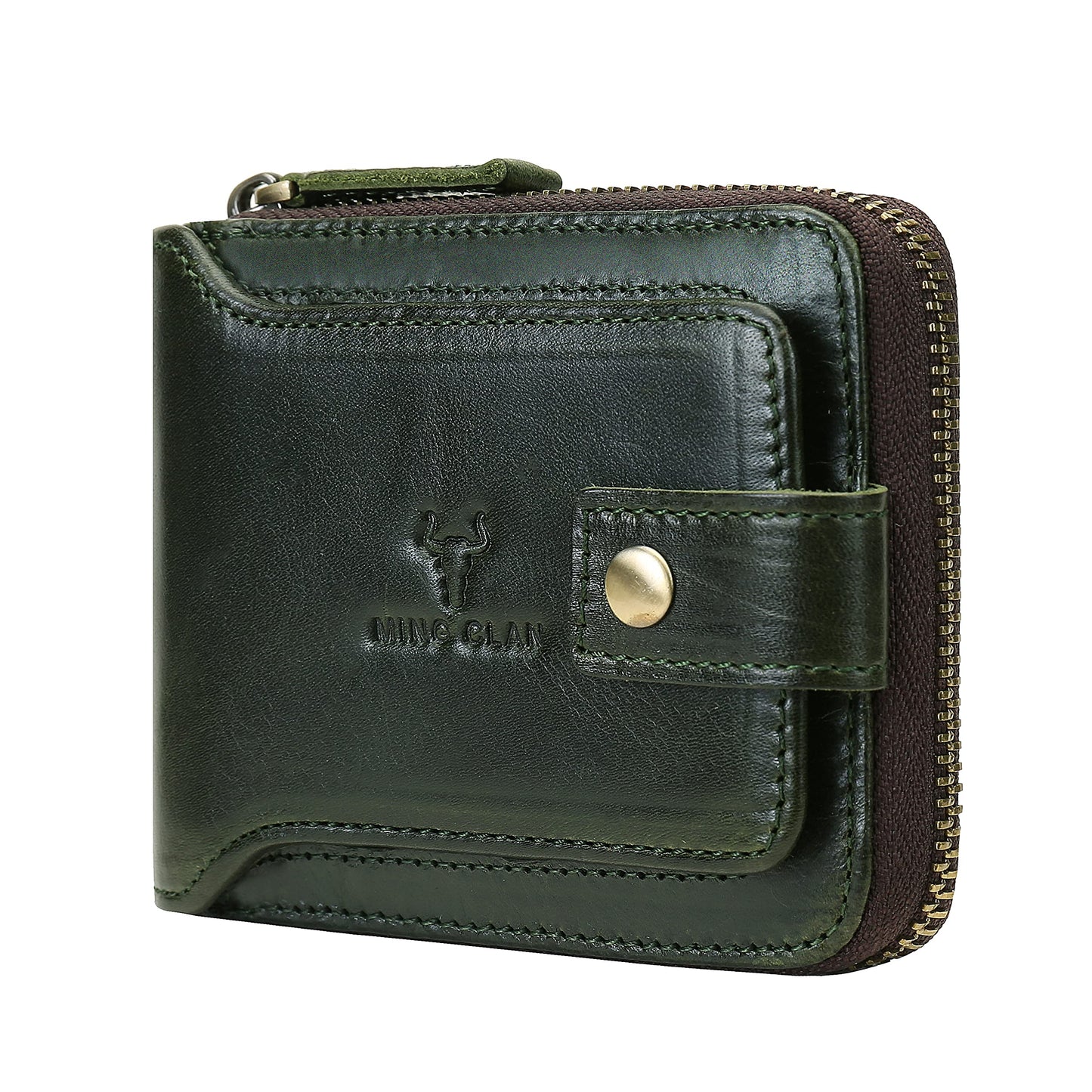 MING CLAN Leather RFID Blocking Bifold Wallet For Men With Zipper, Flap ID Window Zip Coin Pocket, Big Capacity Credit Card Holder For Travel