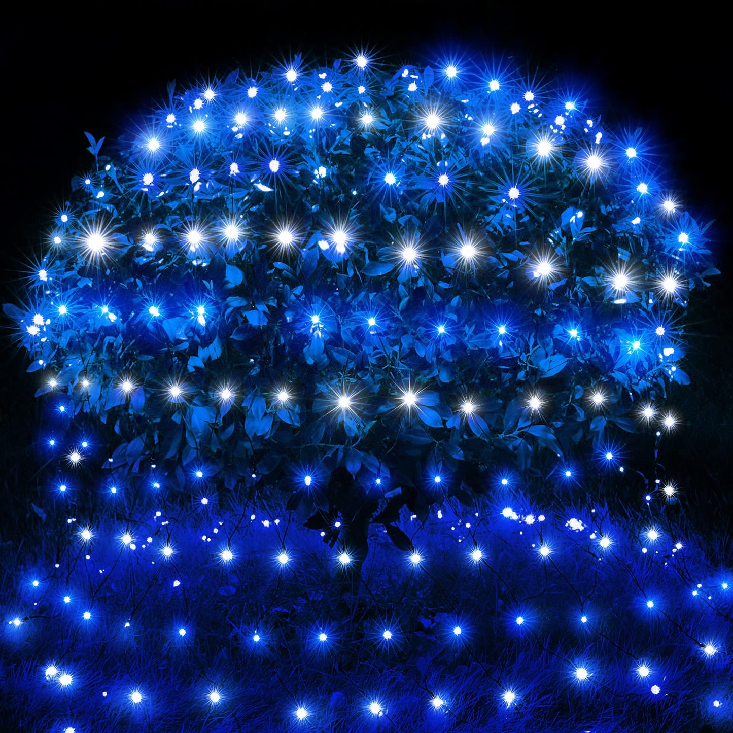 kemooie Outdoor Christmas Net Lights, 198 LEDs 9.8FT x 6.6FT Net Light, Connectable 8 Twinkle Modes Hanging Mesh Lights for Garden Bush Window Christmas Decorations (Blue&White)