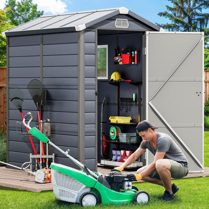 YITAHOME 4.4x6FT Resin Storage Unit sans Flooring, All-Weather Plastic Shed with Window, Vents and Secured Doors, Outdoor Plastic Tool Cabin for Poolside, Lawn, Backyard, Patio, Dark Gray