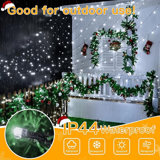 240LED 88Ft Christmas Lights with Memory, 13 Modes Waterproof Xmas String Lights Outdoor with Timer, Christmas Decorations for Indoor Patio Garden Party Home(Cold White)