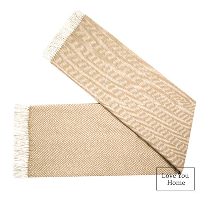 LYHome Merino Wool Blanket - Warm Throw for Cold Weather, Warmest Travel Outdoor Camping Blankets, Picnic Army and Military Throws, Comforter Soft & Cozy (55" x 79" Beige with White Chevron)