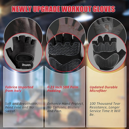 Ihuan Workout Gym Gloves - Weight Lifting & Exercise Grip | Lightweight, Breathable Design for Men & Women