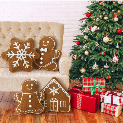 HunnmingRe 4 Pcs Christmas Throw Pillows Fall Football Plush Pillows Winter Holiday Cushion Soft Decorative Cushions for Couch Bedroom Living Room Thanksgiving Xmas Decor(Caramel,Gingerbread)