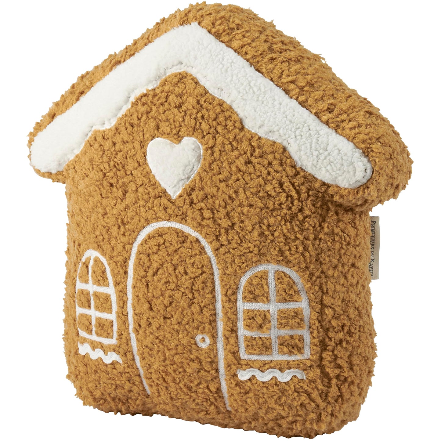Primitives by Kathy Gingerbread House Shaped Pillow Delightful Fun Soft Pillow Featuring Brown/White Sherpa/White Ricrac/Looks Like a Cookie with Icing, Seasonal Home Decor Accent