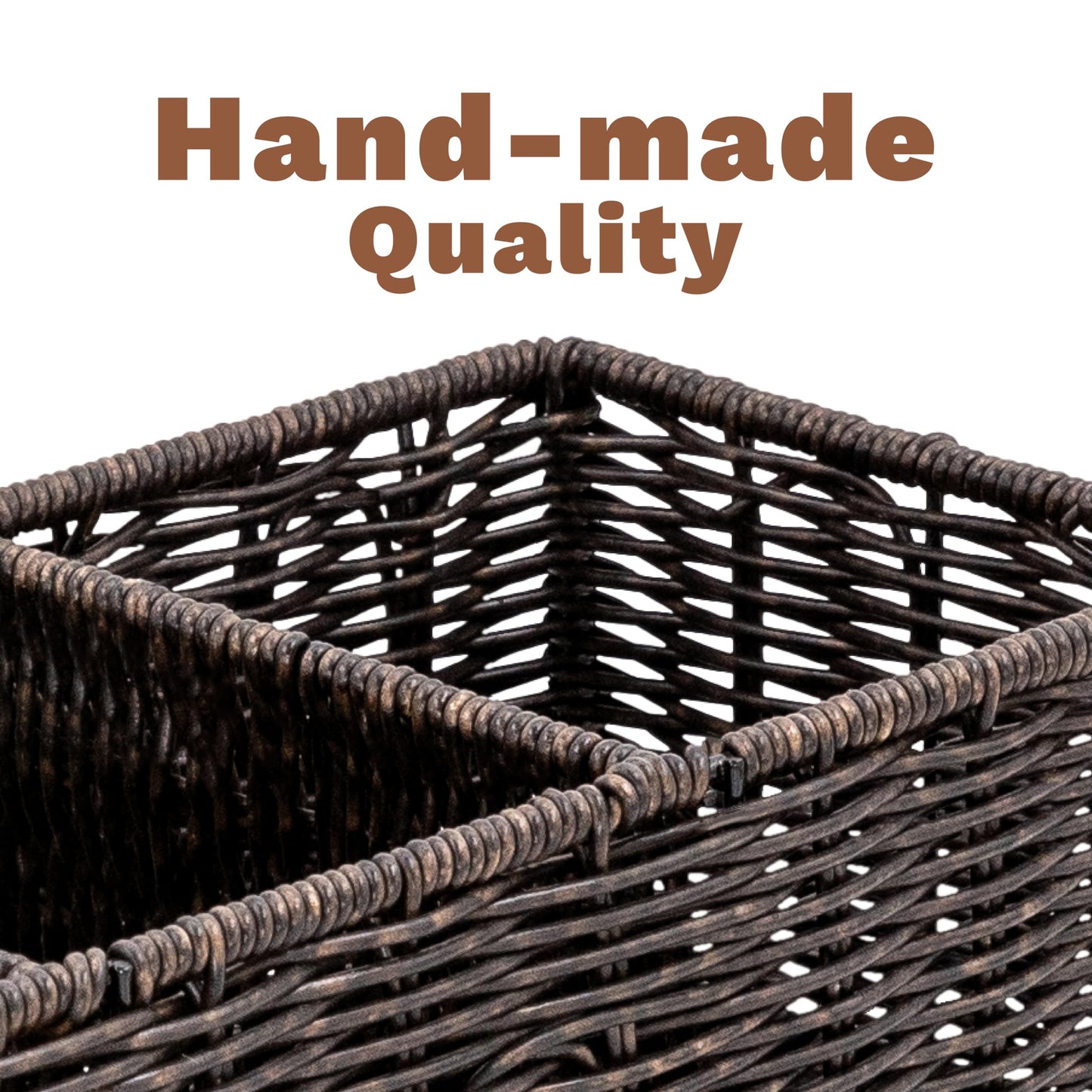 myHomeBody Wicker Basket With 3 Compartments, For Toilet Tank Paper Rolls, Hand Woven Bathroom Countertop Organizer, Bedroom Organization, 1pc, Rustic Brown