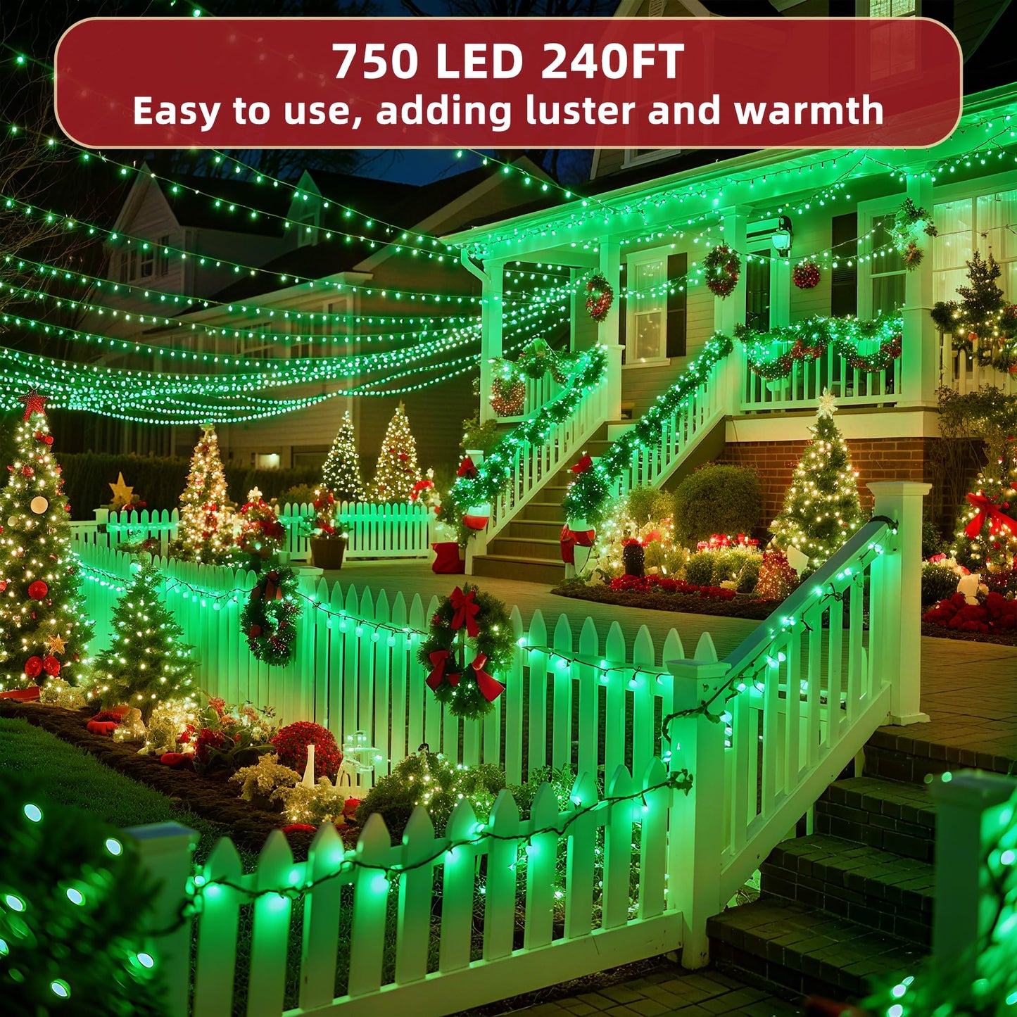 240ft Outdoor Christmas Lights, 750 LED Super Long String Lights 12 Modes & Timer Memory, Dimmable Outsite Waterproof Light Strings for Xmas Tree Garden Wedding Party Holiday Decorations Green