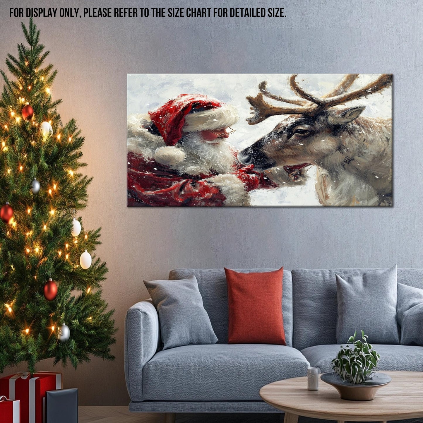 GUTTATY Christmas Santa and Reindeer Canvas Wall Art, Winter Snow Scene Hanging Artwork, Festive Canvas Prints, Holiday Wall Decor Picture for Living Room, Bedroom, Entryway, 32x16 Inch