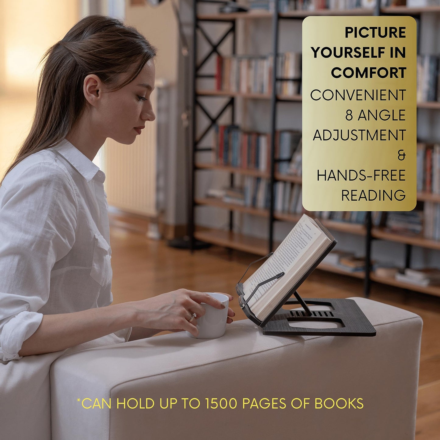 Vigo Wood Book Stand, Book Holder, Reading Stand, Cookbook Holder, Recipe Book Stand, Wooden Book Stands for Reading, Cookbook Stand for Kitchen, Book Holder for Reading in Bed (Oak)