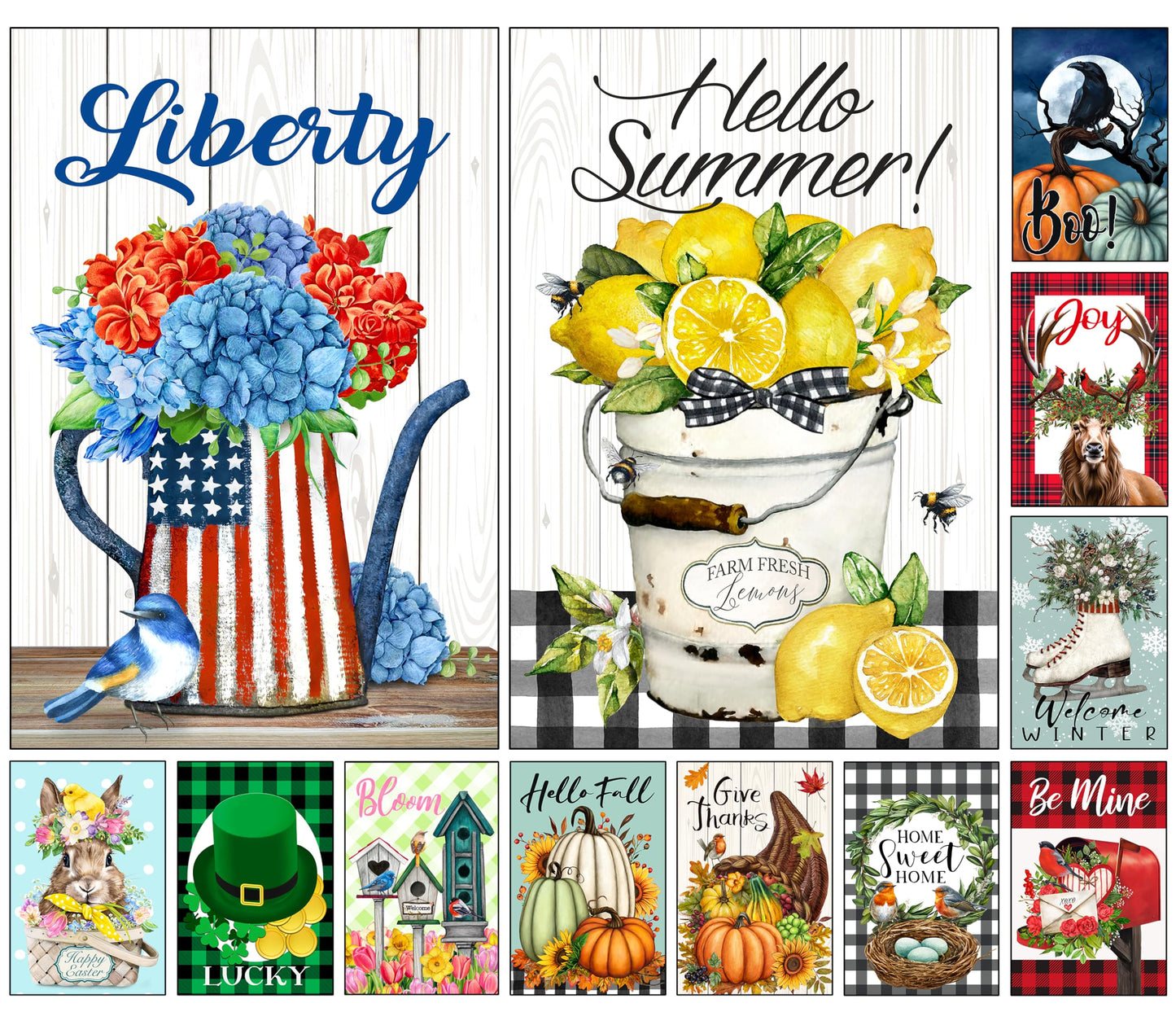 Double Sided Seasonal Garden Flags - Yard Flags Made of 100D Polyester - 12 Holiday Design Flags for All Seasons - Spring, Winter, Christmas, Thanksgiving - 12.75x18.5 Inch (Without Flagpole)