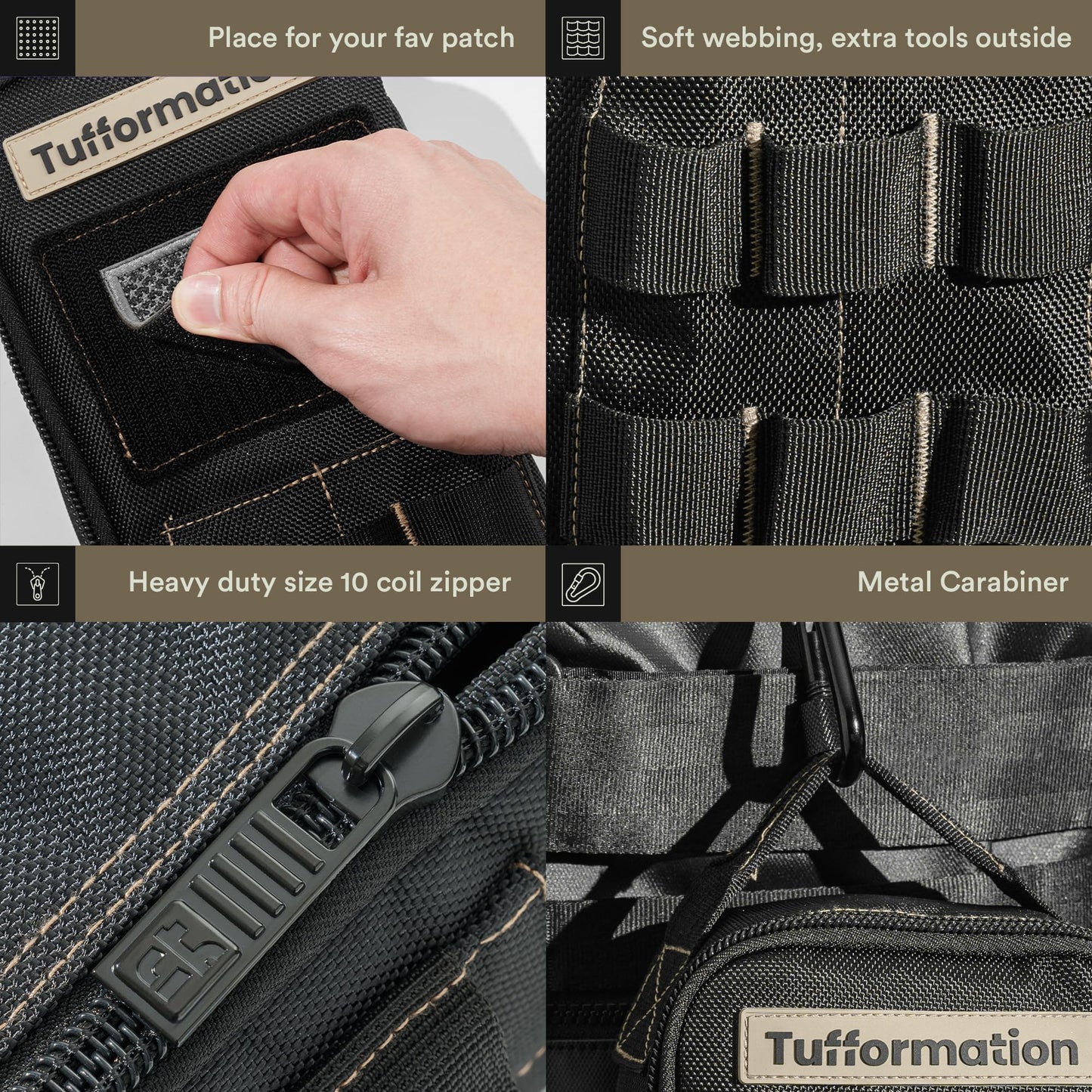 Tufformation Heavy Duty Small Tool Bag Pouch Portable Utility Organizer Case with Zipper Handle. Perfect for EDC, Motorcycle, Road Bike, Electricians & More