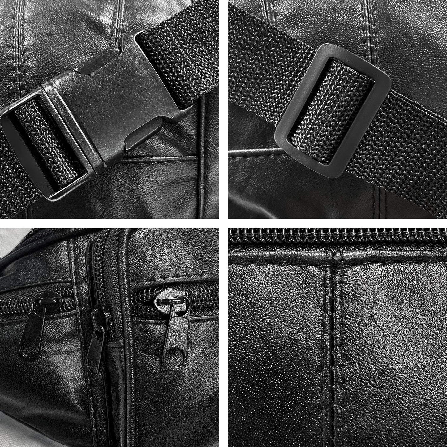 Leather Fanny Pack Travel Waist Bag for Man Women Unisex Hiking Travel Sport Running Cycling with Adjustable Belt Black