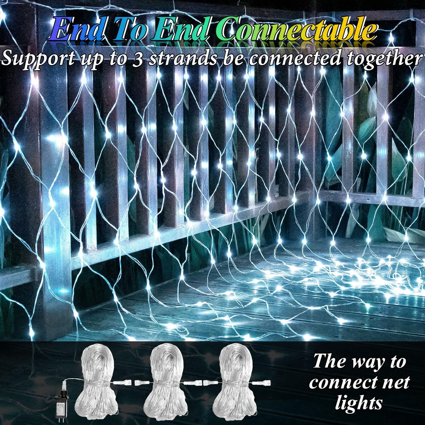 Lovelite 10ft x 10ft Net Lights, 280LED Gazebo Lights Outdoor 8 Modes Timer, Waterproof Connectable Christmas Light Clear Wire Large Size for Bushes Patio Pergolas Garden Holiday Party - Cool White