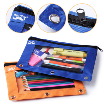 Mr. Pen - Pencil Pouch, Blue and Orange, 2 Fabric Pencil Pouches, Binder Pockets, Pencil Case, Binder Pouch, Pencil Bags, Pencil Pouch 3 Ring, Pencil Bags with Zipper, Zippered Pencil Pouch, Canvas