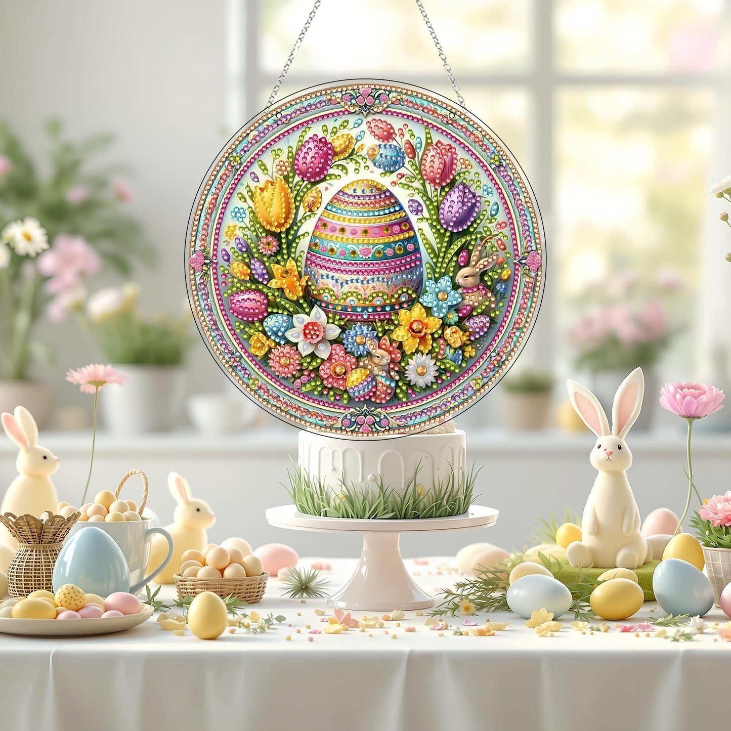 DIY Acrylic Diamond Art Painting Wreath Kits Special Shaped Rhinestone 5D Diamond Art Window Pendants Home Garden Wall Hanging Kits Hanging Ornament (Easter Egg)