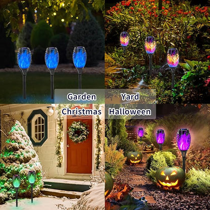Swingers Solar Lights Outdoor,Halloween Solar Torch Lights with Flickering Flame,Waterproof Outdoor Garden Lights for Outside Patio Pathway Yard Decorations(12, Multicolor)
