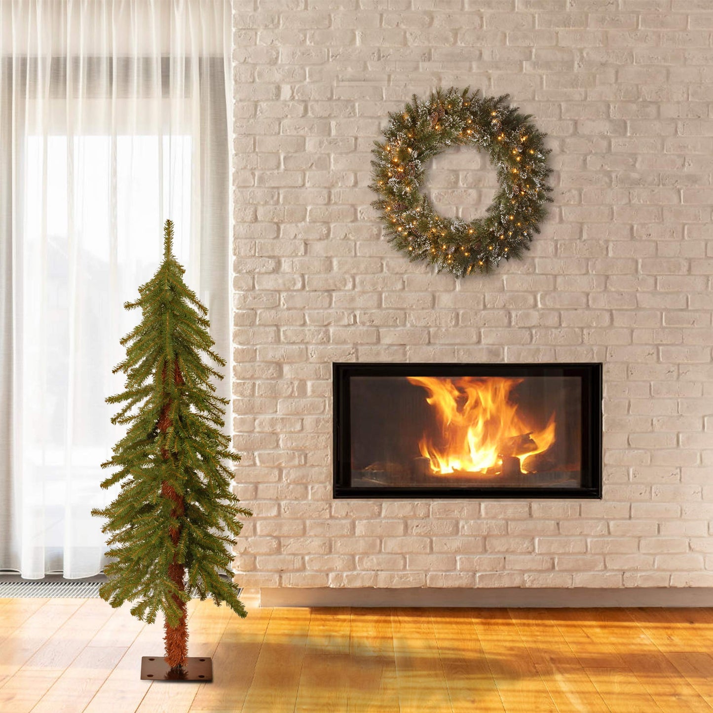 National Tree Company 4 ft Unlit Hickory Cedar Mini Artificial Christmas Tree, 225 Tips, Metal Plate Base, Green