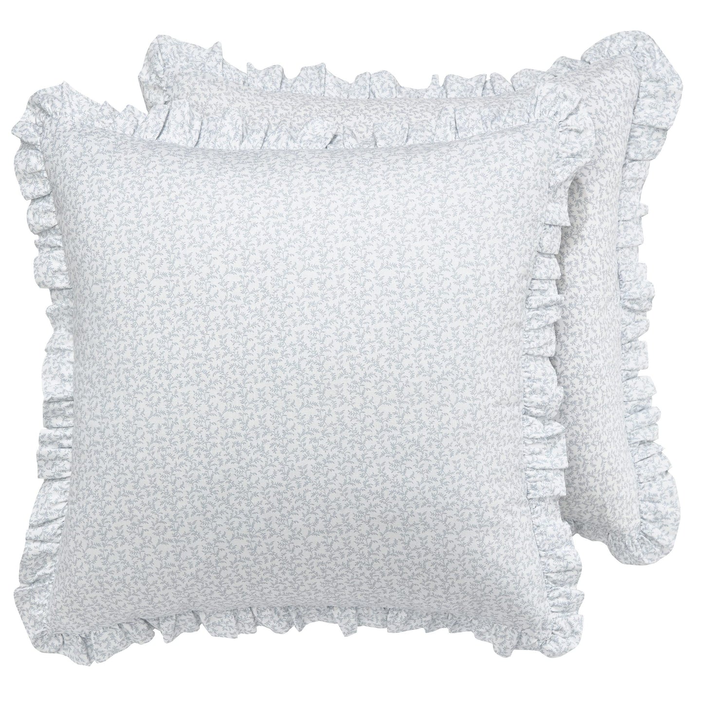 Laura Ashley - Euro Shams, 100% Smooth Cotton with Envelope Closure & Ruffled Edges, Throw Pillow Cover for Bed or Couch, Oeko-Tex Certified (Chloe Blue, 2 Pack)