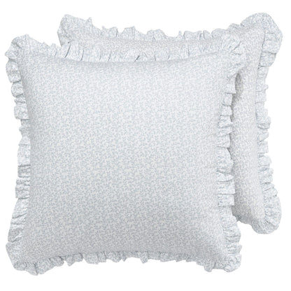 Laura Ashley - Euro Shams, 100% Smooth Cotton with Envelope Closure & Ruffled Edges, Throw Pillow Cover for Bed or Couch, Oeko-Tex Certified (Chloe Blue, 2 Pack)