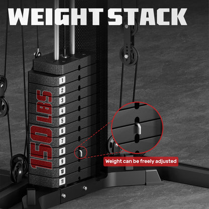 JELENS Home Gym System, 150LB Weight Stack Smith Machine with LAT Pull-Down & Leg Press, All-in-One Strength Training Equipment, Workout Station for Workout (Black, 230LBS Black Weights Package)