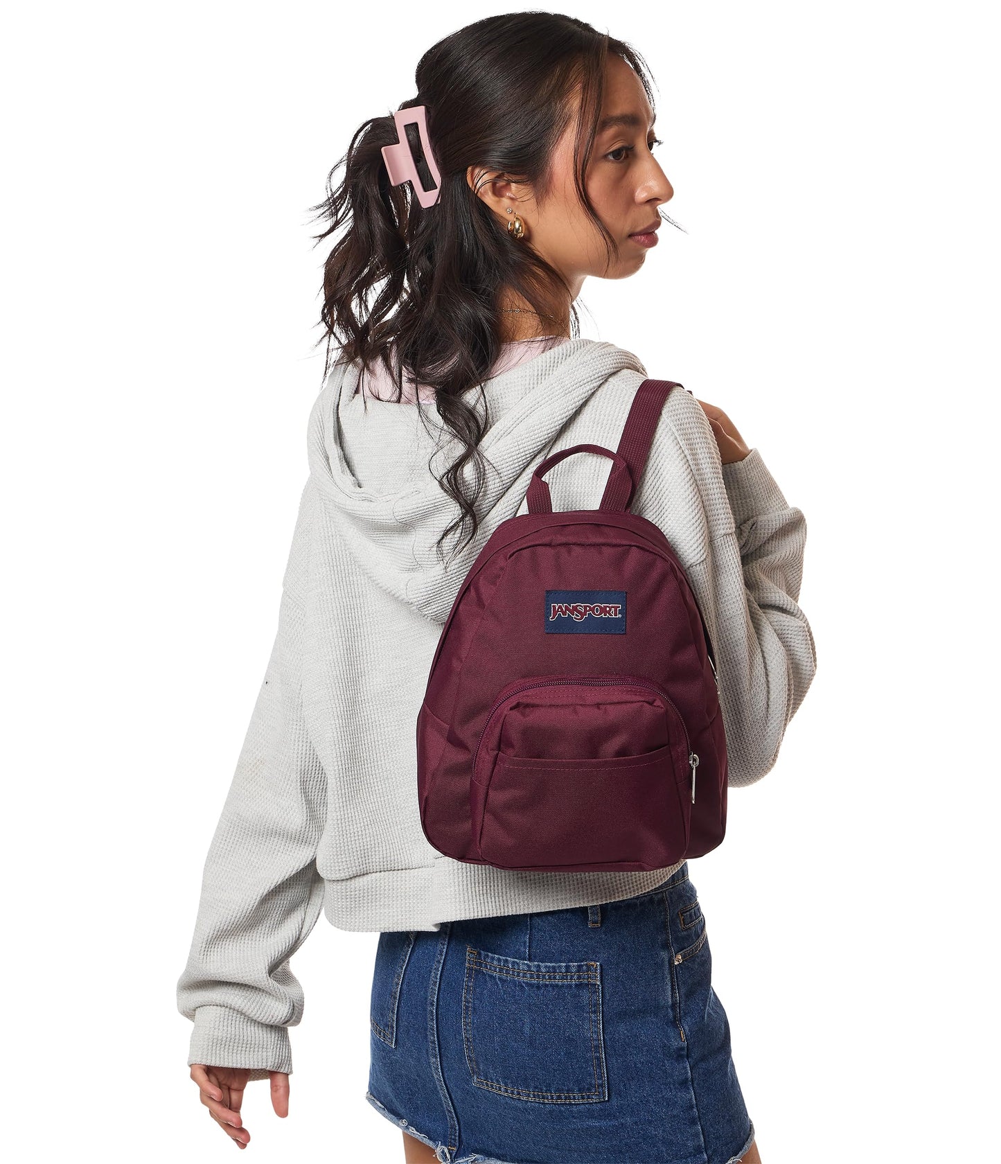 JanSport Half Pint Mini Backpack, 10.2 L - Durable Mini Bag Purse with Adjustable Shoulder Straps, Single Main Compartment, Zippered Stash Pocket, Cherry Lacquer