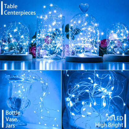 SunKite 16 Packs 20 LED Fairy String Lights Battery Operated Waterproof 6.6 Feet Silver Copper Wire Firefly Starry Moon Lights for DIY Costume Wedding Party Bedroom Table Decor (Cool White)