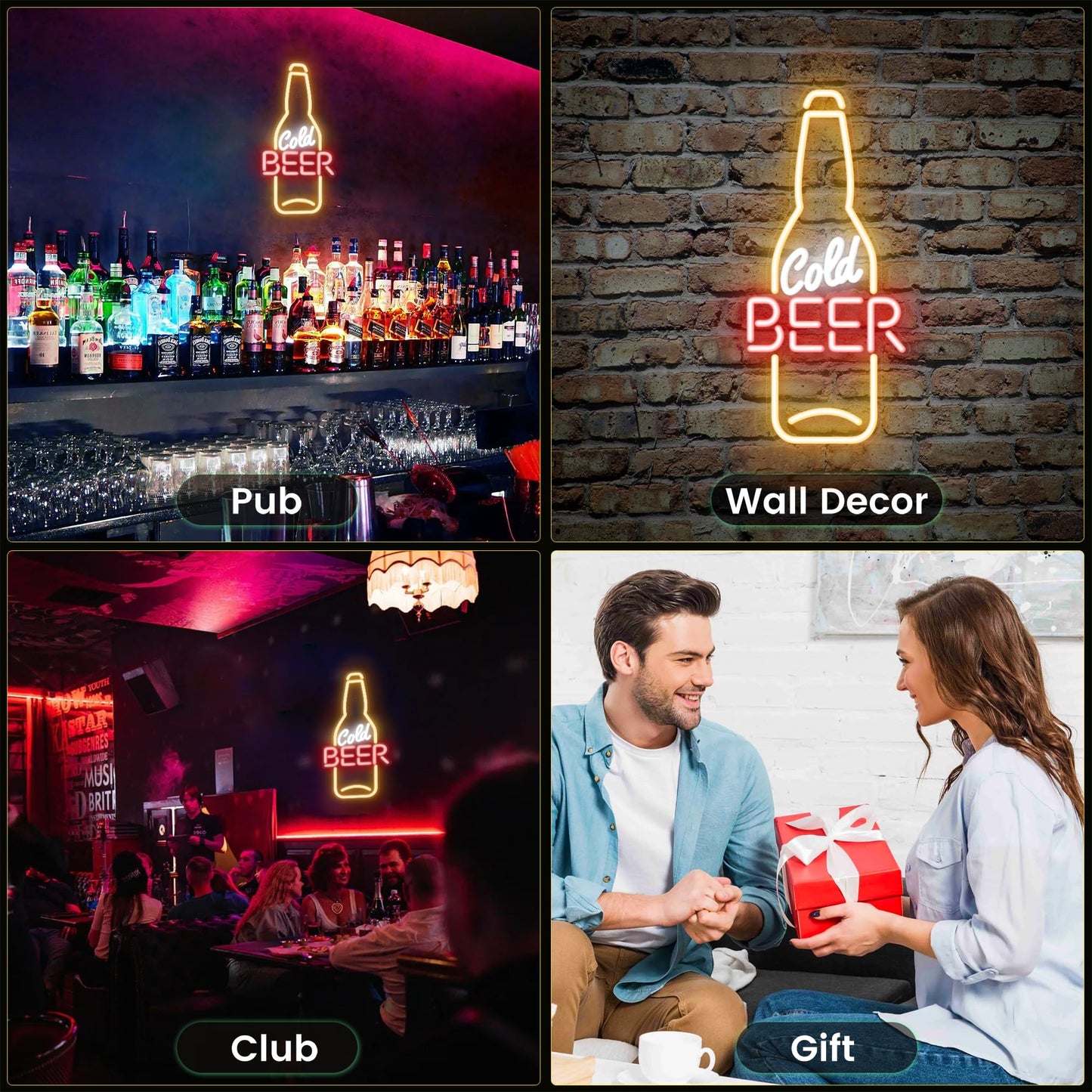 Kavaas Cold Beer Neon Sign 16.5" x 7.5", Beer Bottle Shaped LED Sign for Man Cave, Home Bar, Pub, Wall Decor - Best Gifts for Beer Lovers, Birthday, Christmas